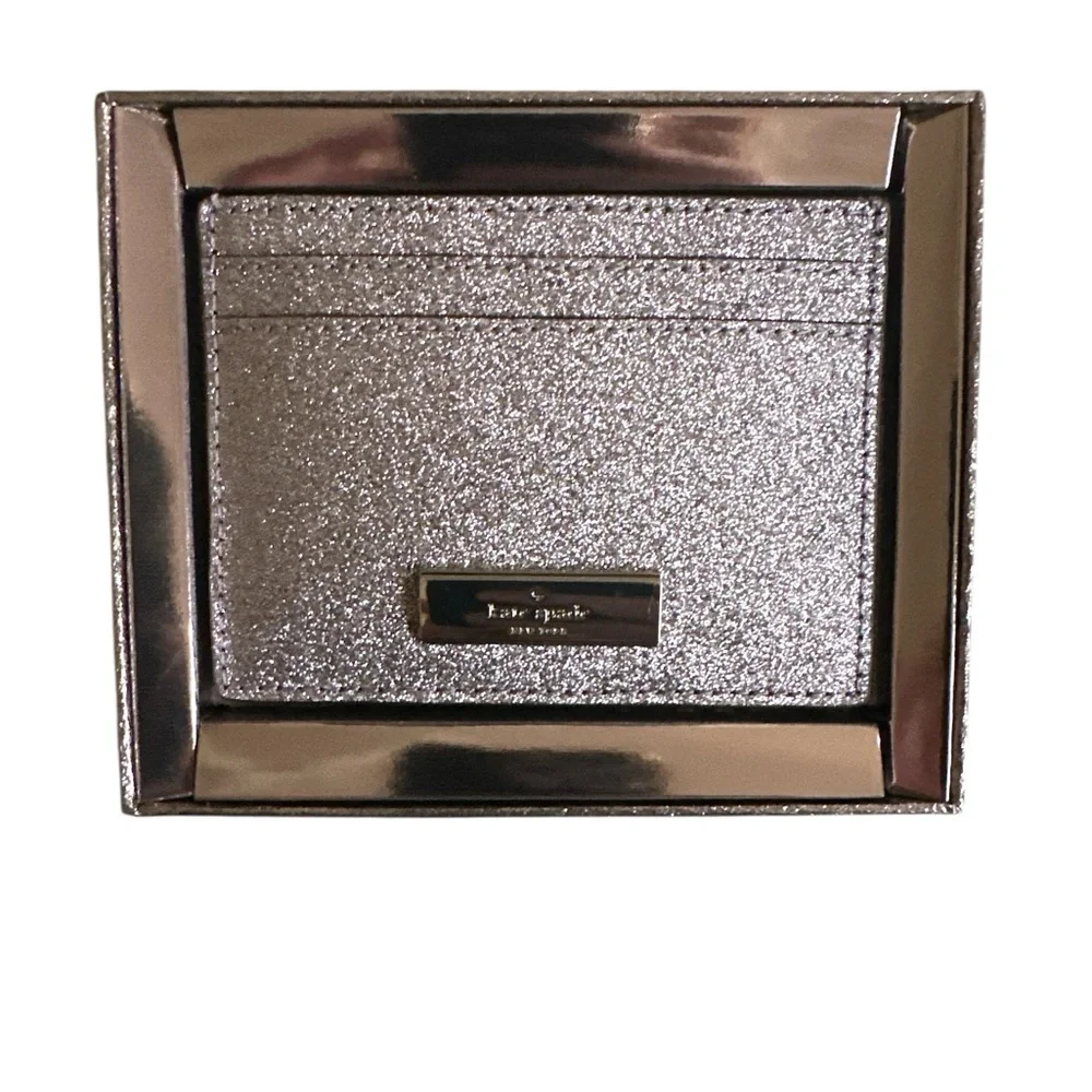 ⭐ Kate Spade Glitter Card Case – Kenzie Gilt Mix Silver Metallic